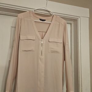 Express Light Pink V-Neck Blouse with Zipper